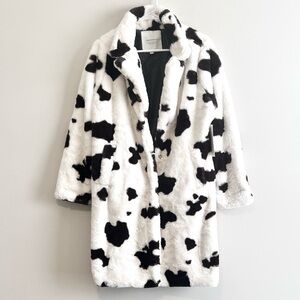NWT Amber Sky Cow Print Faux Fur Longline Coat